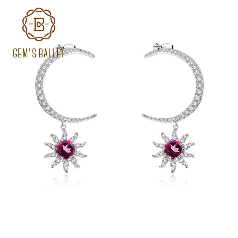 Gem балетки солнце и луна висячие серьги натуральный гранатовый родолит 925 пробы