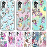 kawaii cartoon mermaid silicone phone case for xiaomi redmi note 11 10 pro 10s 9s 8t 9 8 7 7a 8a 9a 9c k40 cover funda coque