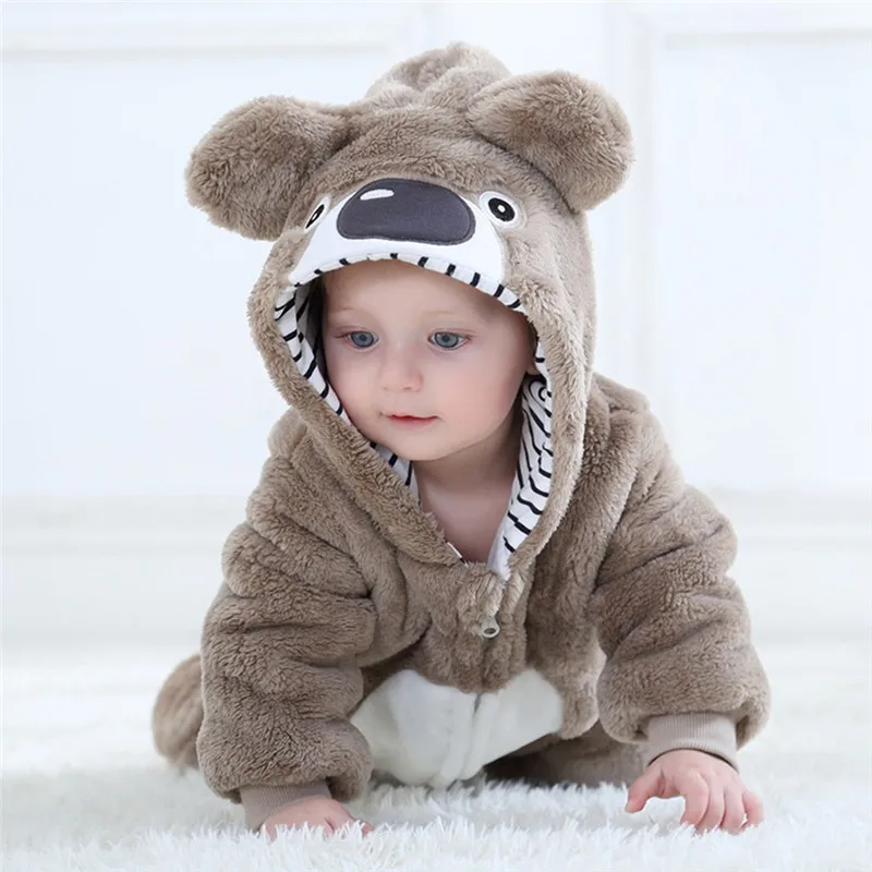 2020 Baby Autumn Clothing Newborn Infant Boy Girls Kid Cartoon Animals Print Long Sleeve Hooded Pockets Romper Winter Warm | Детская