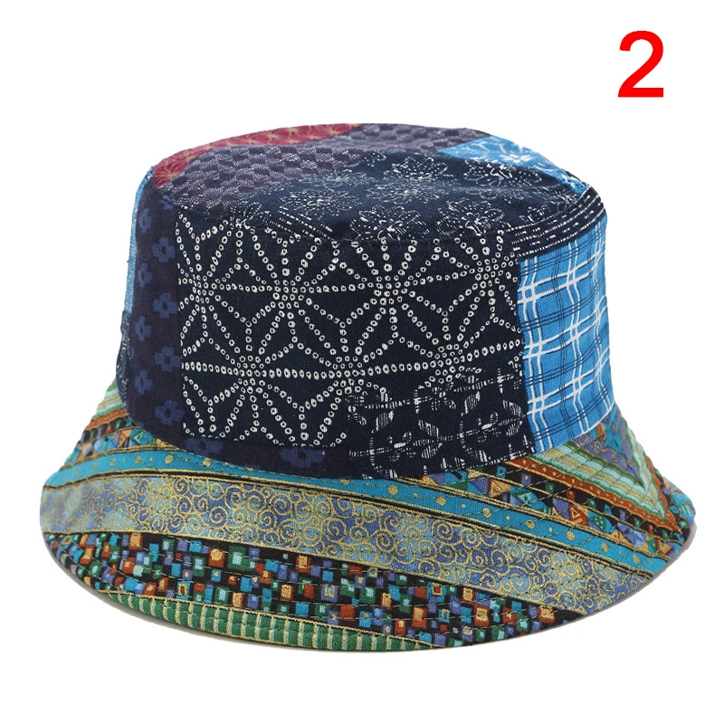 

Vintage Fashion Women Bucket Hats Outdoor Print National Cap Travel Sunscreen Hat for Men