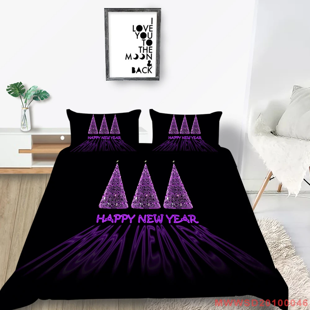 

New Design Bedding Set Purple Glowing Christmas Tree Duvet Cover Black King Queen Twin Full Single Double Unique Design Bed Set