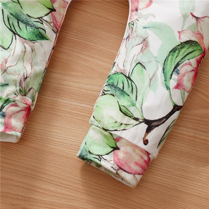 

2Pcs Toddler Baby Girls Spring Autumn Outfits,Casual Sweet Flower Print O-Neck Long Sleeve Single-Breasted Jumpsuit,0-18Months