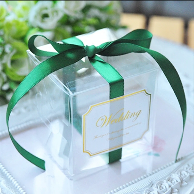 6x6x6cm PVC Clear Candy Boxes Wedding Decorations Party Supplies Gift Box Baby Shown Favors with Ribbon | Дом и сад