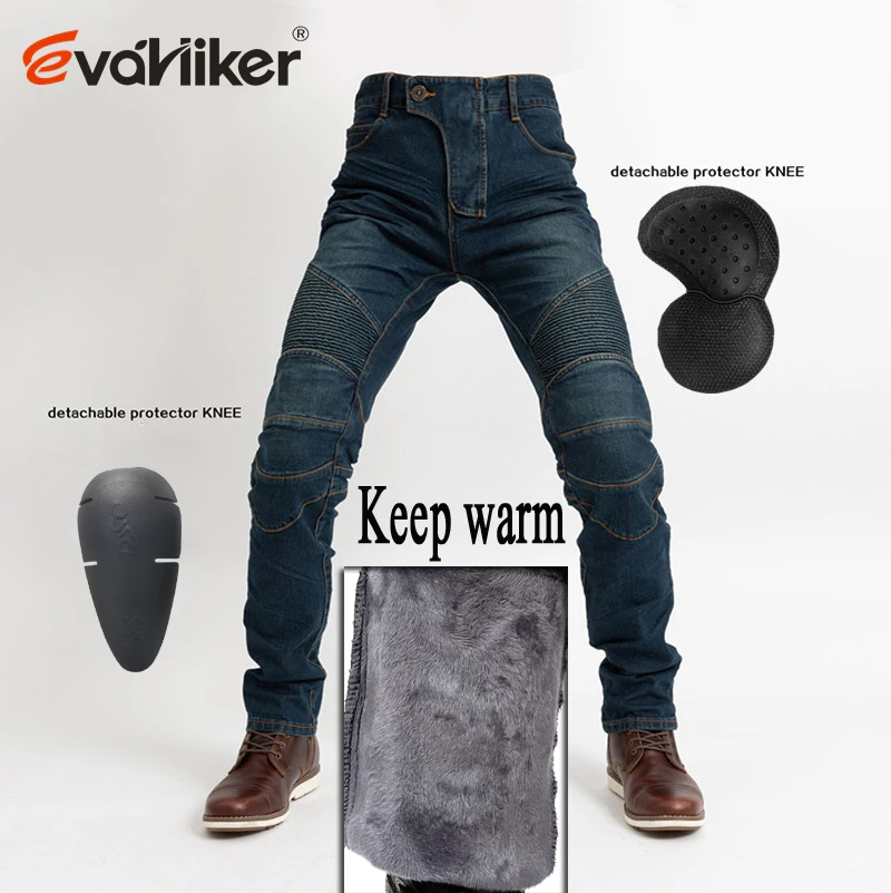 H-Keep warm Blue A Ветрозащитные зимние теплые мотоциклетные джинсы, повседневные мужские мотоциклетные мотокроссные дорожные Защитные Водонепроницаемые мотоциклетные джинсы - Цвет: H-Keep warm Blue A