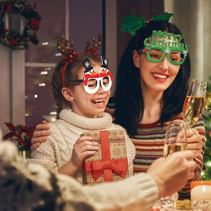 

Merry Christmas Cartoon Glasses DIY Frame Glittered Eyeglasses Ornament Children's Birthday Party Present Xmas New Year Kids Toy