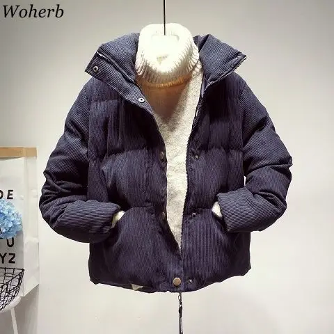 Woherb/Вельветовая Толстая парка, пальто, зимняя модная верхняя одежда, пальто для женщин, Корейская уличная куртка с воротником-стойкой, пальто для женщин