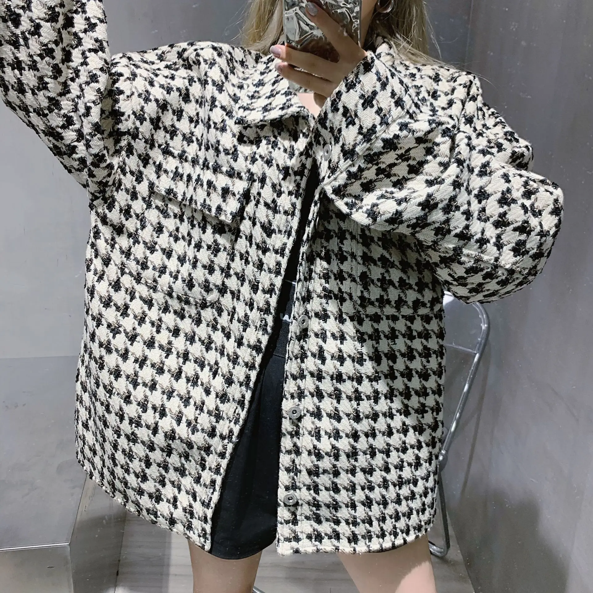 Новое Женское Двустороннее пальто шерстяное в клетку с изображением тысяч