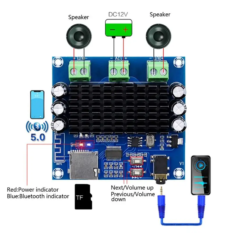 XH A272 2x15 Вт Bluetooth 5 0 TDA7297 карта для цифрового беспроводного усилителя