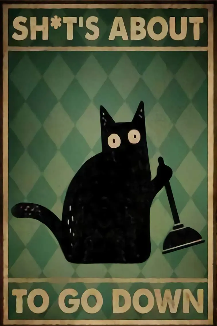 

Metal Signs for Garage Man Cave Funny Shit About to Go Down Tin Sign Funny Cat Black Cat Lover Tin Sign Funny Toilet Tin Sign