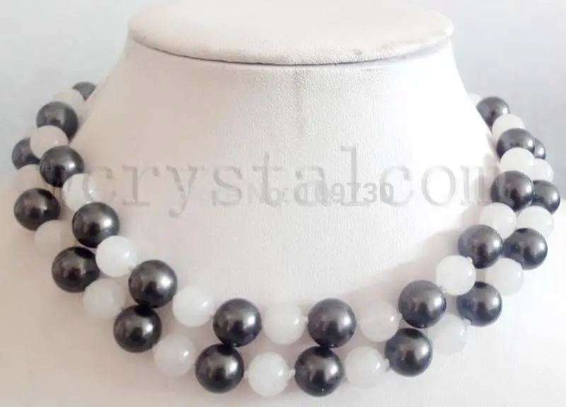 Jewelry 00714 black mother of pearl 10mm white stone necklace bracelet set (A0423) | Украшения и аксессуары