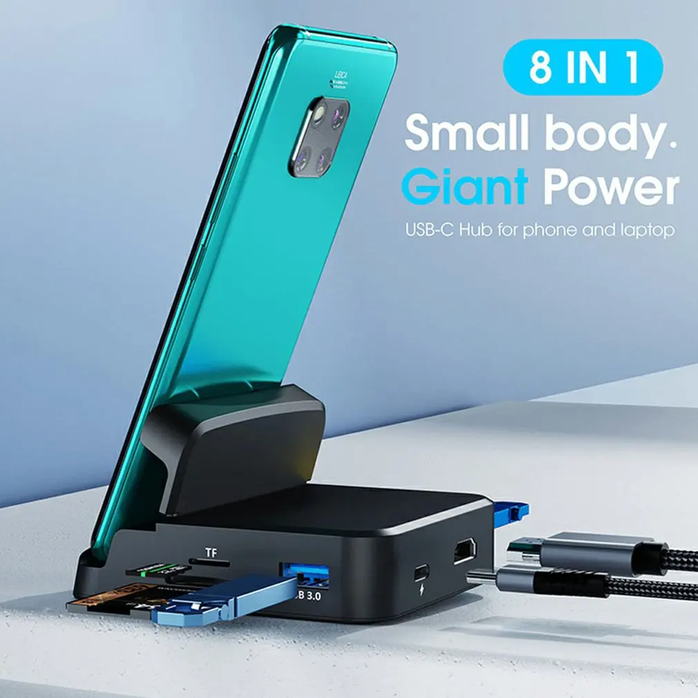 

8 in 1 Type C HUB Docking Station Phone Holder USB C To HDMI-compatible Dock for Huawei Samsung to USB 3.0 HUB Type C HUB