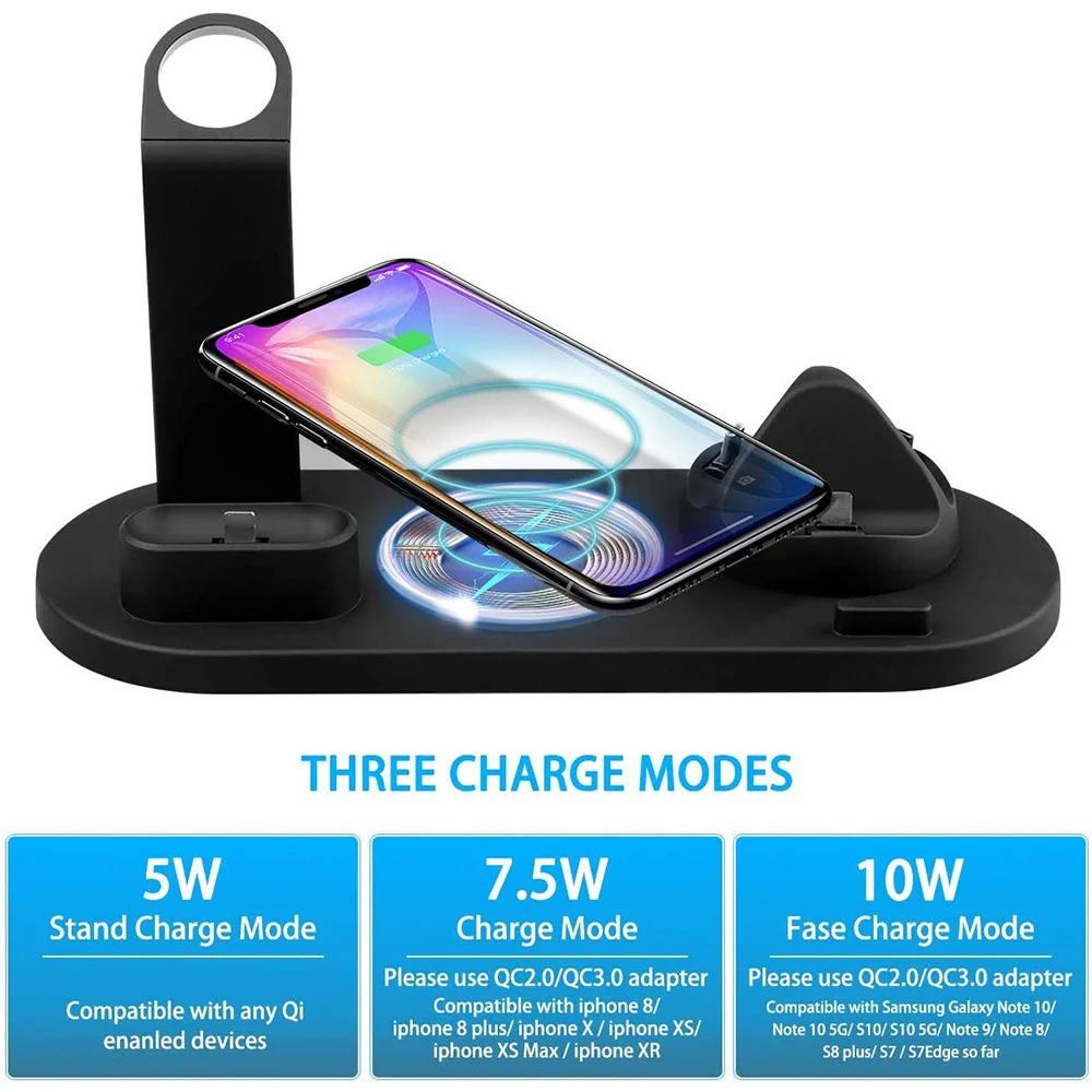 Беспроводное зарядное устройство 4 в 1 быстрая подставка для Apple Watch Series 5 4 3 2 Iwatch Airpods 2 Iphone XS MAX XR 8 Plus X Док-станция