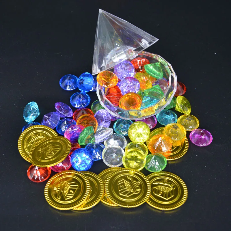 Treasure Hunting Box Children Retro Plastic Toy Gold Coins and Pirate Gems Halloween Christmas Xmas Birthday|Сувениры для