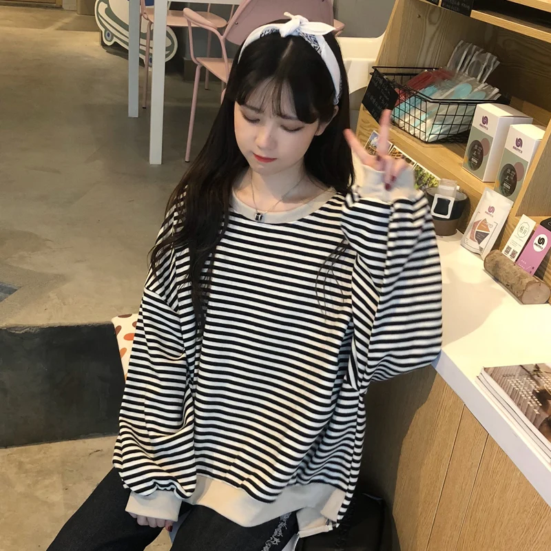 Толстовка Женская в полоску с длинным рукавом|Женские толстовки и свитшоты| |