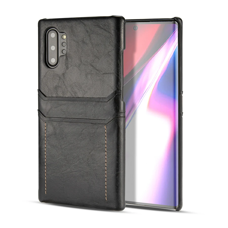 Black Чехол для держателя карты для samsung Galaxy Note 10 Plus Note10 Note10+ Coque роскошный кожаный тонкий кошелек ударопрочный жесткий чехол для задней панели etui - Цвет: Black