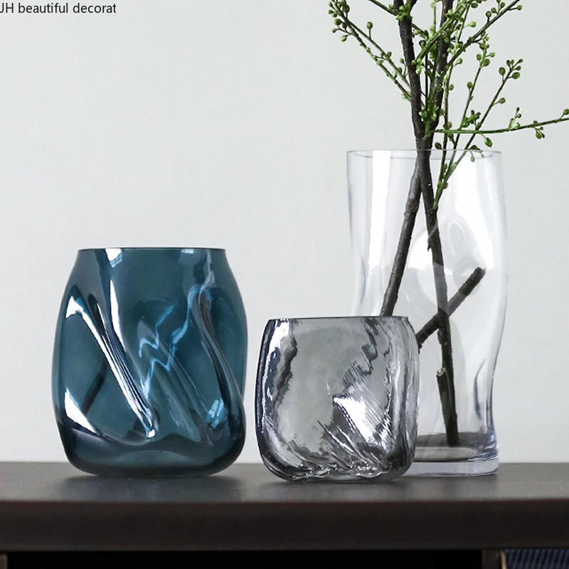 

Modern Minimalist Color Geometric Transparent Glass Vase Living Room Decoration Irregular Floral Furnishings Light Luxury