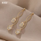 2021 новые модные Подвесные серьги с опалом, корейские золотые металлические подвесные серьги с опалом и кисточкой для женщин и девушек, бижутерия для вечеринки и свадьбы