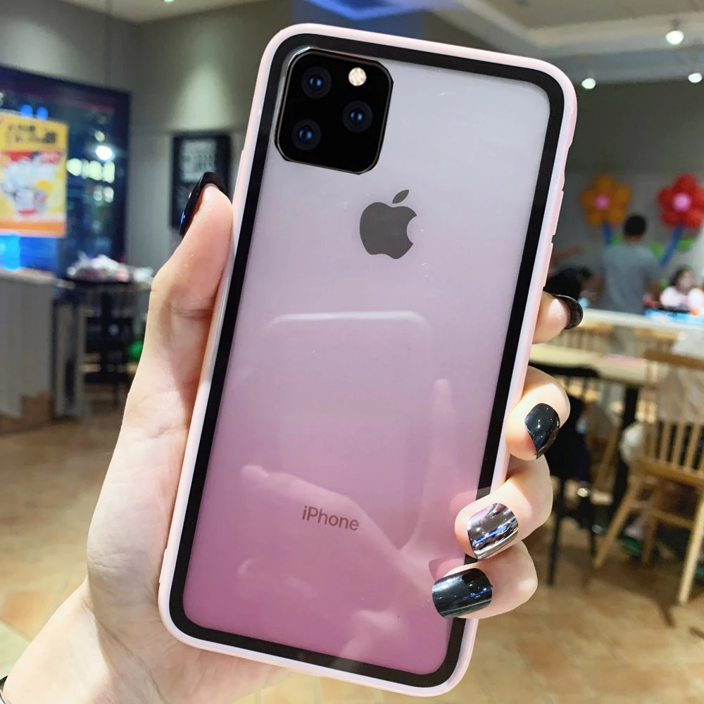 Градиентный силиконовый бампер чехол для iPhone 11 Pro Max противоударное зеркало