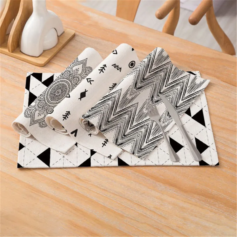 

Fuwatacchi Black White Plaid Table Placemats Cotton-linen Mats Kitchen Tableware Mats Home Decorative Coasters Dining Table Pads