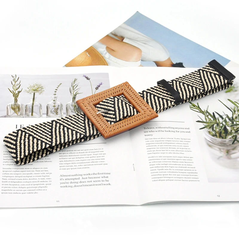 Ремни из имитации плетеной соломы регулируемый пояс с квадратной пряжкой