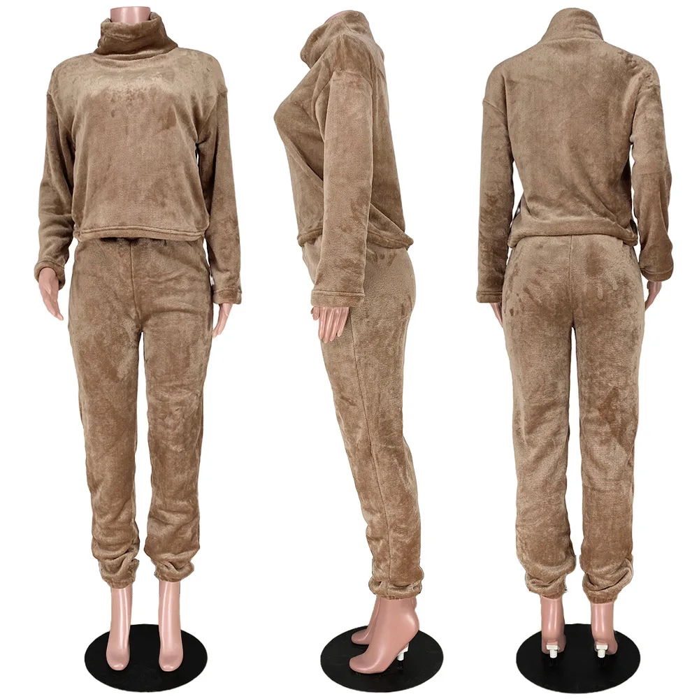 

Autumn Winter New Arrivals Women Warm Two Pieces Pants Sets Fashion Long Sleeves Turtle Neck Tops and Pants Casual Clubwear