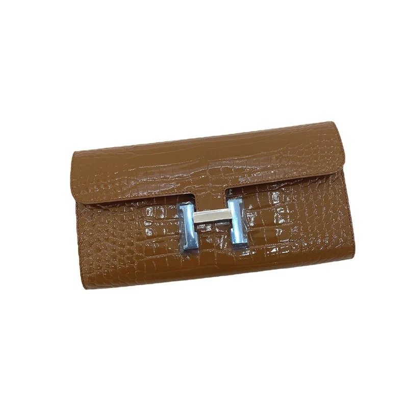 

Kangkang luxury women's leather h wallet 2021 new top layer crocodile pattern Handbag women's simple cowhide wallet zero wallet