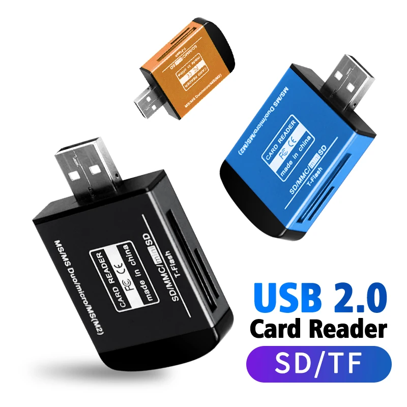 

4 In 1 Card Reader USB 2.0 SD Aluminum Alloy Shell High Speed Card Reader Adapter Support TF CF SD Mini SD SDHC MMC MS