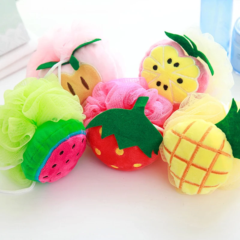

Baby Shower Ball Color Cartoon Fruit Shape Pure Cotton Soft Shower Sponge Children Shower Bath Supplies Bath Wipe
