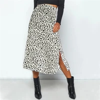 vintage 2000s aesthetic cheetah print side slit midi skirt for women kawaii ladies high waist leopard print mid long y2k skirt