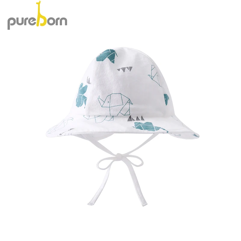 

Pureborn Newborn Baby Sun Hat Cap With Strips Breathable Cotton Adorable Cartoon Printed Baby Bucket Hat Beach Summer Hat