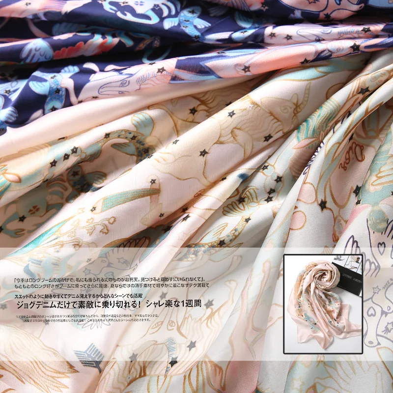 

European and American Spring and Autumn New Warm Imitated Silk Fabric Scarf Female All-match Constellation Printing Long Shawl