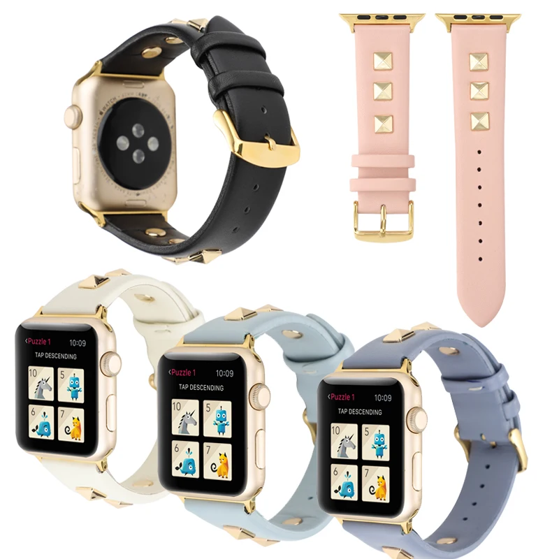 Золотая заклепка стильный кожаный спортивный ремешок для Apple Watch Band 4 44/40 мм
