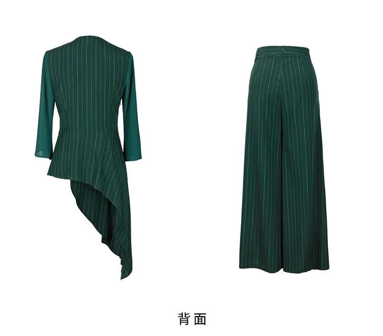 

2020 autumn woman suits striped two-piece jacket and pants irregular two-piece jacket wide-leg pants women suit high quality A66