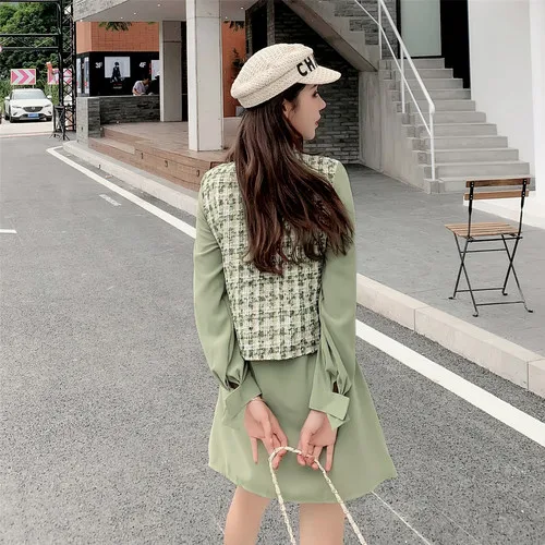 

Fashion Loose 2019 New Dresses Casual Single Breasted Summer Dress Plaid Brief Korean Turn-down Collar Vintage Dress