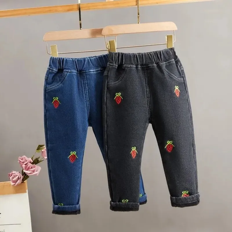 

Детские зимние джинсы, бархатные детские джинсовые брюки, повседневные плотные теплые флисовые брюки для детей, одежда для девочек
