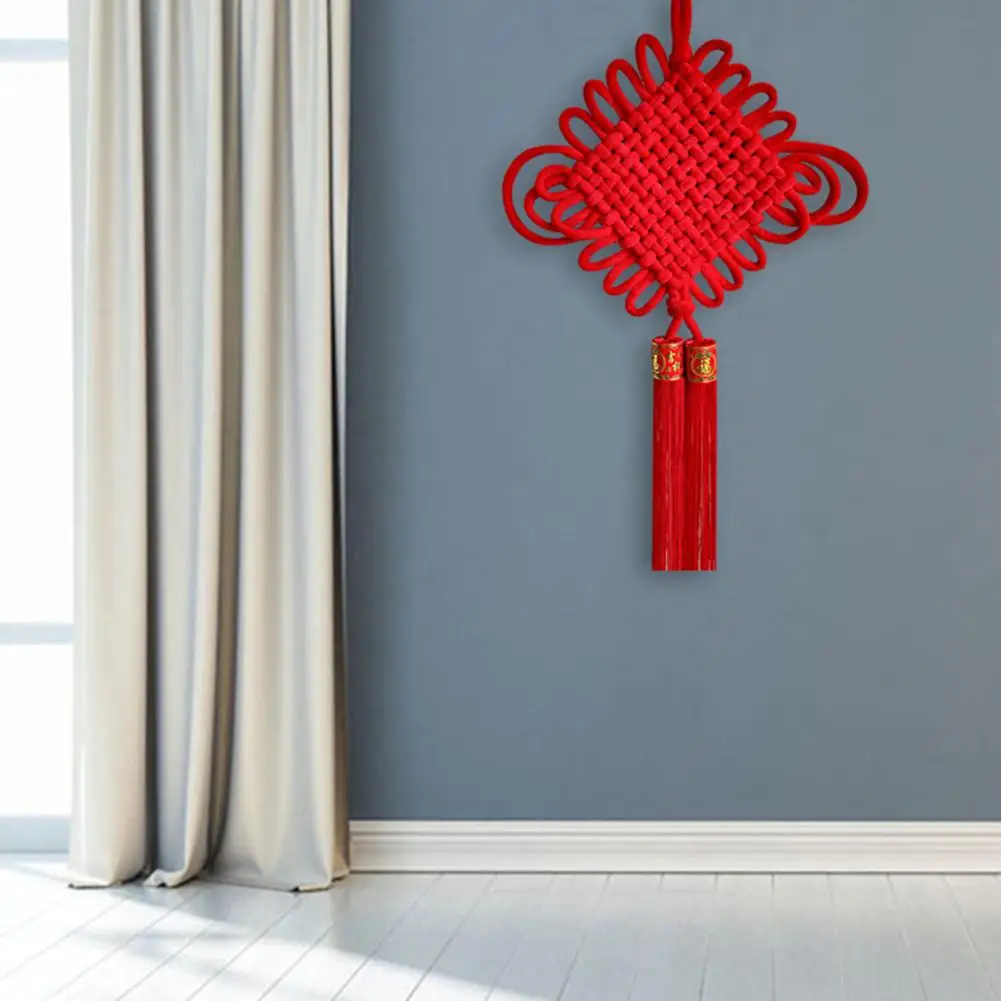 

Chinese Knot Pendant Eye-catching Nice Braided Well Blessing Large Red Chinese Knot Wall Ornament for Spring Festival