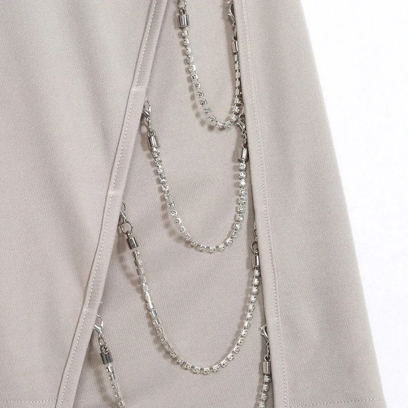 

New Suspender Dress Chain Backless V-neck Black Dress Nightclub Sexy Party Dress Sheath Dress