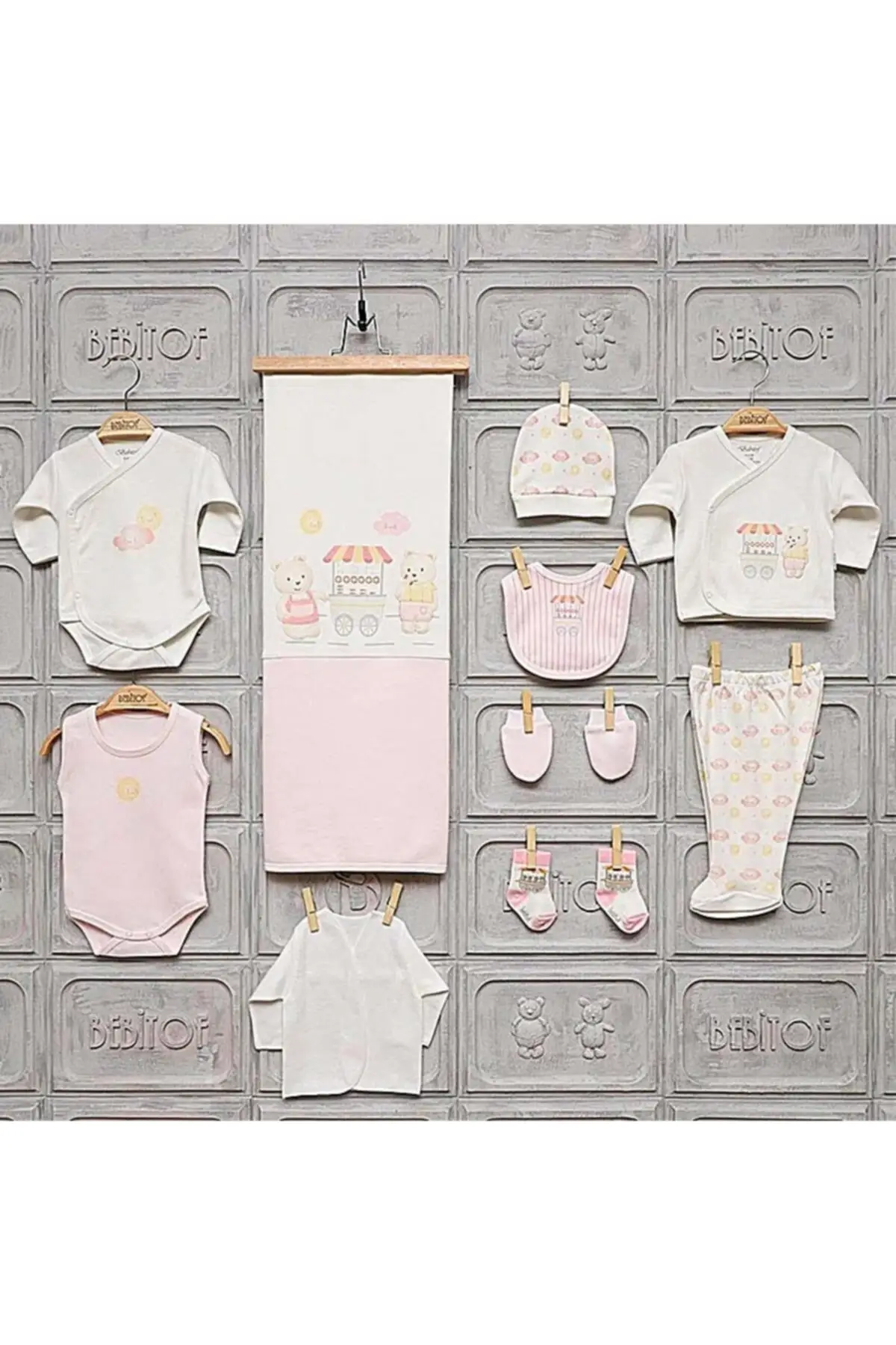 

Набор из Мишки Тедди simitпраздничный 10 Lu-Новорожденный с розовым принтом из хлопка 10'lu