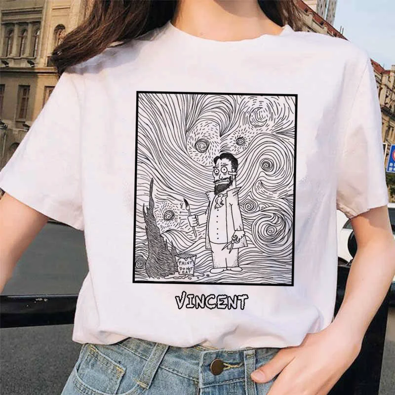Женская забавная футболка с изображением кошки Ван Гога новая милая рисунком