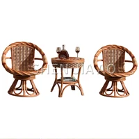 1PC Rattan Wicker Balcony Chair Living Room Lounge Chair Combination Natural Real Rattan Swivel Chair