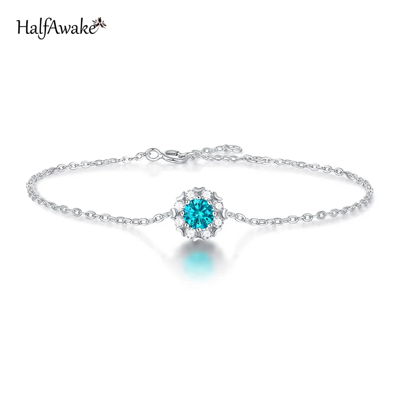 

Aesthetic Blue Round 0.5ct Moissanite 925 Sterling Silver Chain Tennis Bracelet Femme For Women Girl Wedding Mother's Day Gift