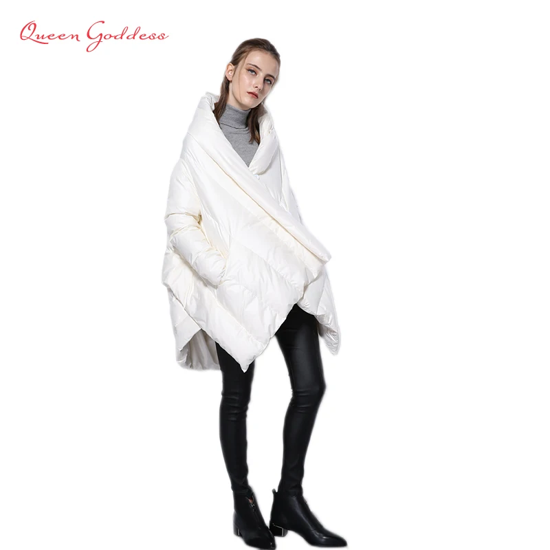 Новинка 2020 Модный женский пуховик парка плащи Европейский дизайн Асимметричная