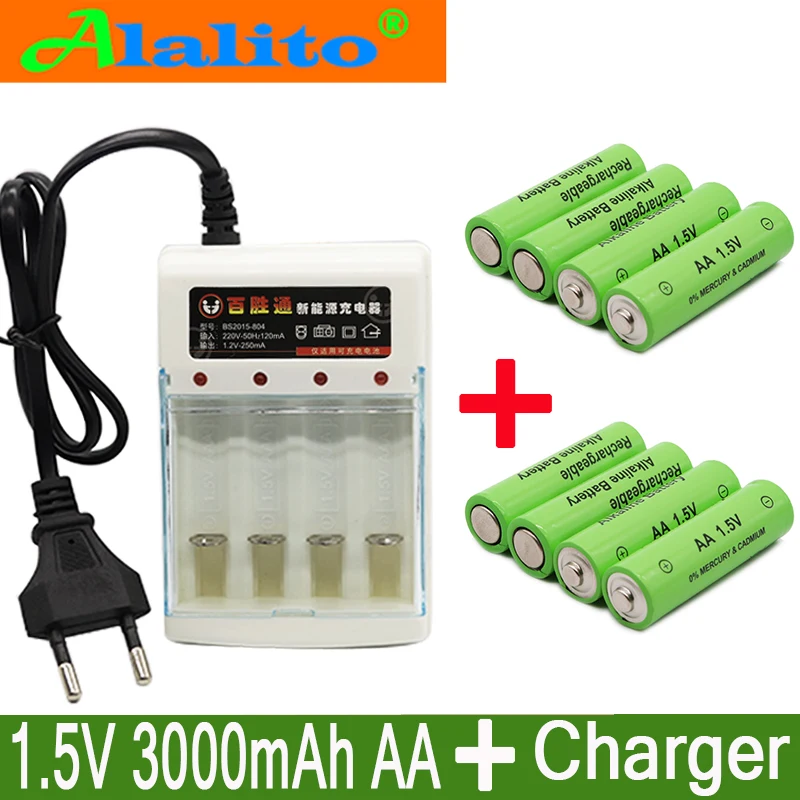 Тег 3000 MAH перезаряжаемая батарея AA 1,5 V перезаряжаемая для часов игрушки фонарик пульт дистанционного управления батарея камеры+ зарядное устройство