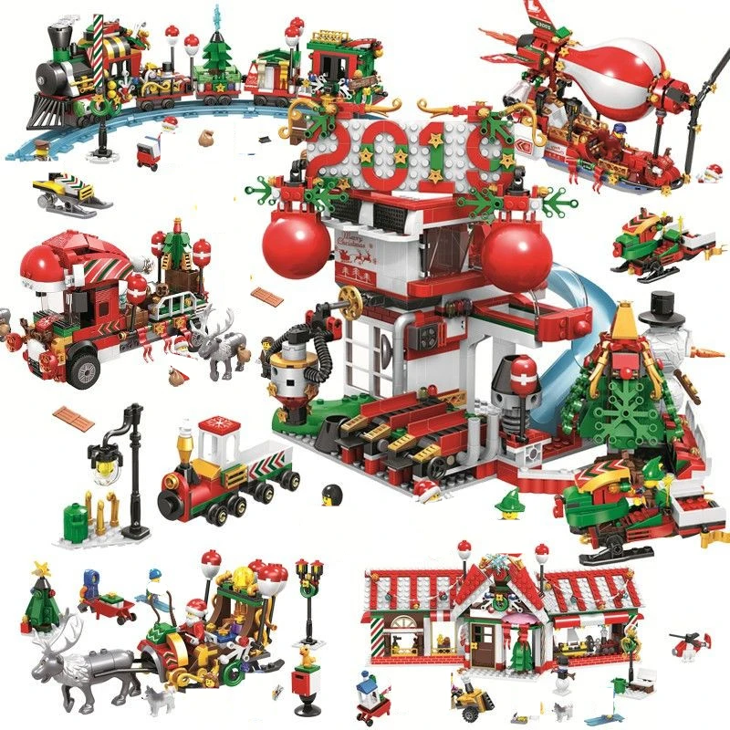

IN STOCK Christmas Tree Truck Airship House Elf Gift Station Elk Sleigh Train Lepinblocks 40223 36004 Building Blocks Brick Toy