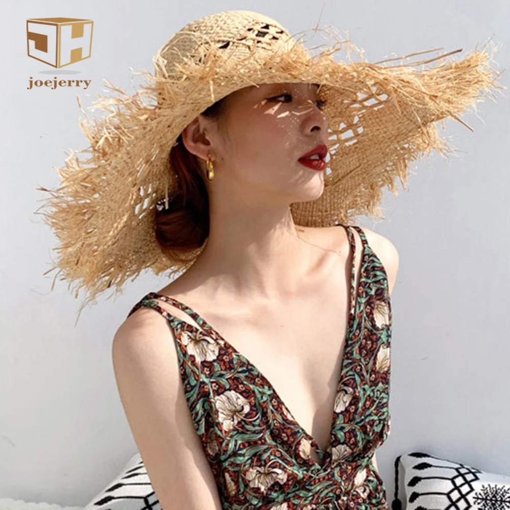 Large Wide Brim Straw Floppy Hat Womens Beach Crochet Raffia Handmade Lady Sun Cap uv protection | Аксессуары для одежды
