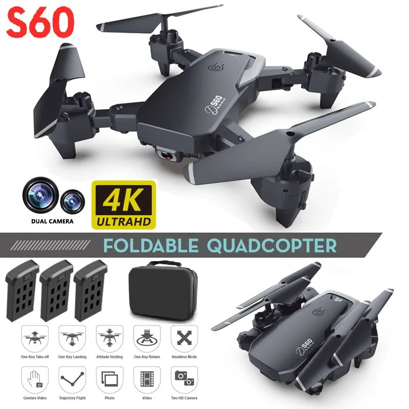 

2020 S60 Drone 4k Wide Angle Camera WiFi fpv Dual Camera RC Quadcopter Height Keep pocket Drone Selfie Helicopter gift for kids