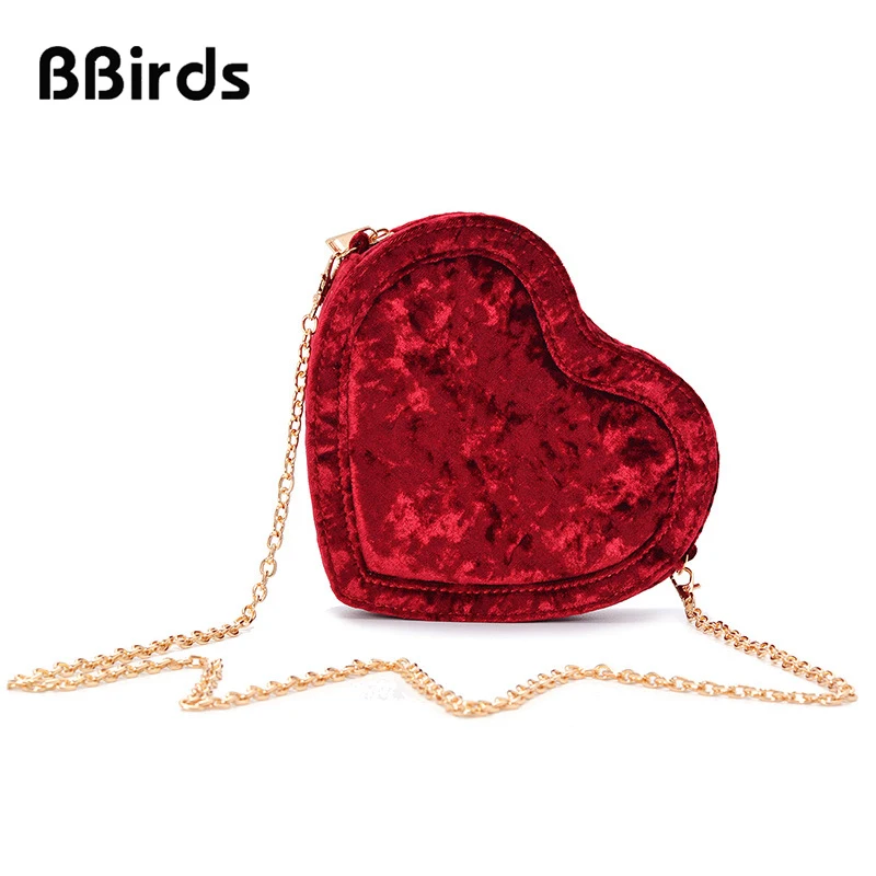 BBirds новые бархатные Для женщин плеча Messenger Сумка женская маленькая сумка в форме сердца вечерние женские сумки Клатчи Для Свадебная вечеринка