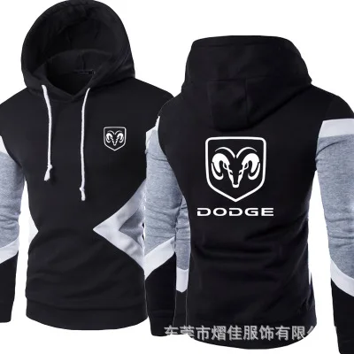 

2020 New for DODGE Car Logo Spring Autumn Fashion Men Pullover Sweatshirts Patchwork Casual Cotton Hoodies Clothing S-5XL Size