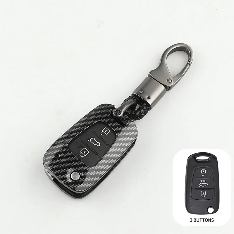 

3 Buttons Carbon Fiber Flip Car Key Cover Case For Kia RIO K2 K3 K5 Ceed Cerato Sportage SOUL For Hyundai Verna i20 i30
