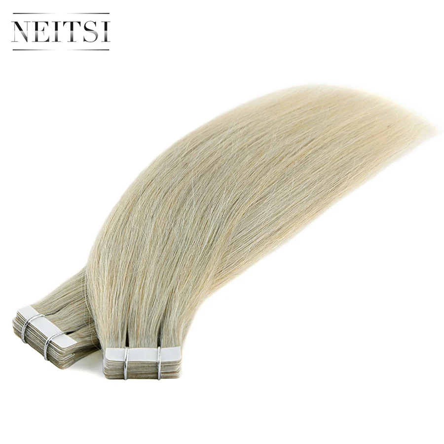 Light Grey Neitsi Кожа Уток клей волос нет Remy лента в человеческих волос для наращивания серый# цвет прямой Двусторонняя изолента волос 20 шт 40 шт - Цвет: Light Grey